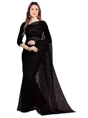 Vragi Net Saree for Women_(saree net Russell Black)