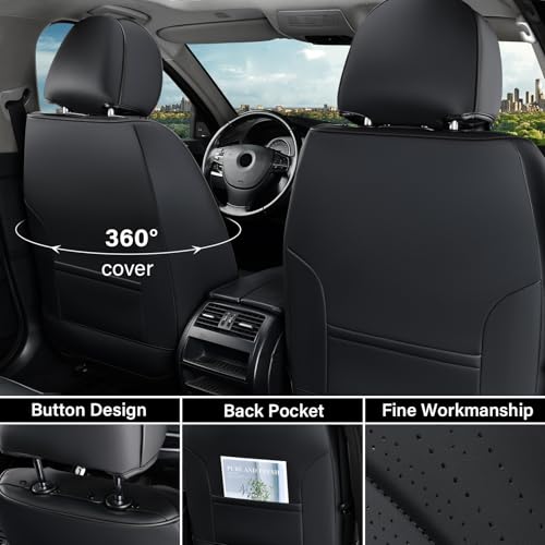 Image of Coverado Car Seat Covers Full Set, Black Leather Seat Cover for Cars, Luxury Waterproof Seat Cover, Front and Back Car Seat Protector Car Seat Cushion Universal Fit for Most Cars