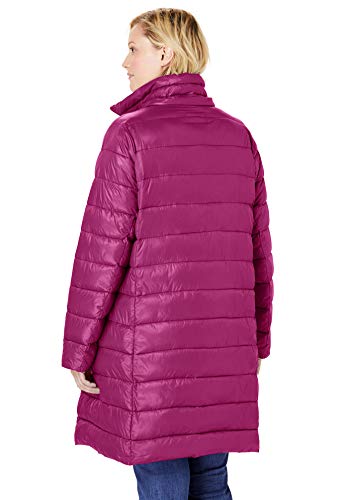 Woman Within Women's Plus Size Long Packable Puffer Jacket - 4X, Navy Red #TOP7