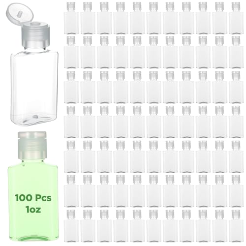 100 Pcs 1 oz Travel Bottles - Clear PET Refillable Containers with Flip Caps, Leak-Proof Mini Bottles for Shampoo, Lotion, Hand Sanitizer & More