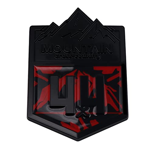 Image of 1X Mountain 4x4 Cross Country Metal Car Sticker Off Road Racing Decal Emblem Badge Fits Off-Road Car Truck SUV (Black & Red)