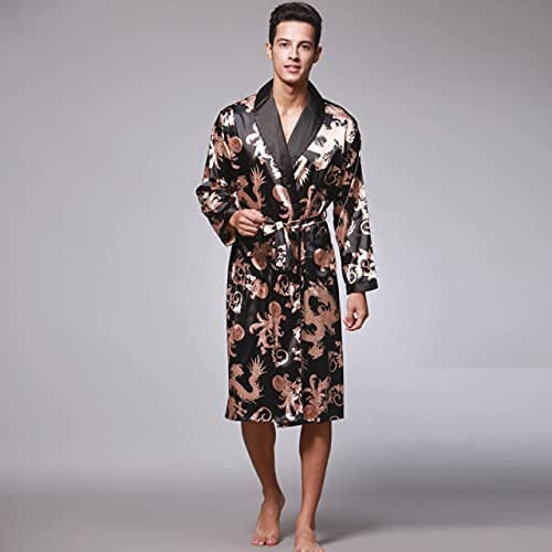 Chemise de nuit homme satin anti-frottement pyjama kimono manches longues