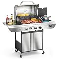 Electactic 4-Burner Gas Grill with Side Burner, Stainless Steel Propane Grill with Built-In Thermometer, 42000BTU BBQ Grill for Outdoor Cooking, Patio and Backyard Barbecues