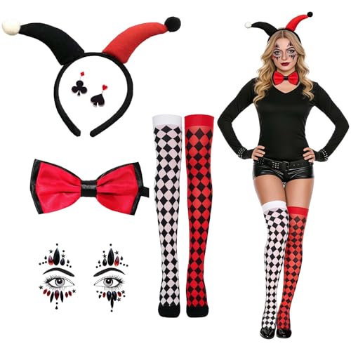 PMELCXD Disfraz Mujer Carnaval 7 Piezas – Set Completo de Accesorios Negro y Rojo para Disfraz de Mujer Adulta – Talla única – Ideal para Halloween, Carnaval y Fiestas de Disfraces