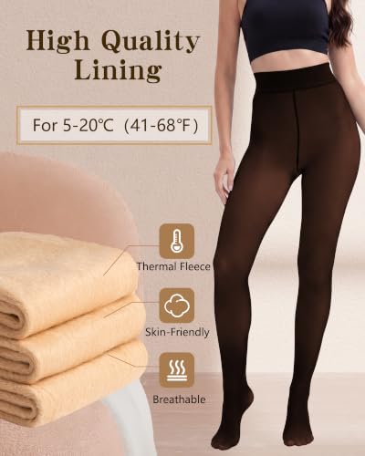 Image of HONGTEYA Fleece Lined Tights Women Winter Thermal Leggings Fake Translucent