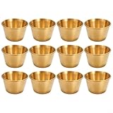 Advokingtap 12 tazas doradas de acero inoxidable de 2.7 onzas con tapas, pequeños ramequines individuales para condimentos, tazas de inmersión de grado comercial, tazas de porciones, fáciles de