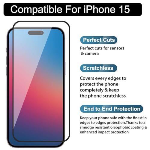 Image of Premium Tempered Glass Screen Protector with Camera Lens Protector for iPhone 15 - Ultra-Clear, Anti-Scratch, Easy Installation