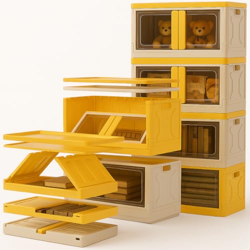 Image of MECHDEL Wardrobe Organizer for Storage /Polypropylene Foldable & Stackable Closet Basket /Cupboard Organizer for Clothes /Mounted Closet Systems (STORAGE BIN-ORANGE, 6PCS)