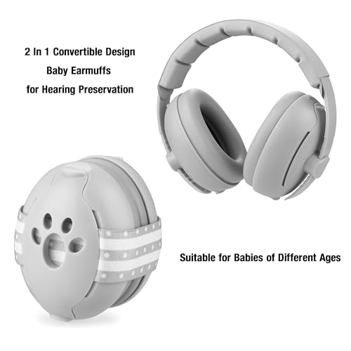 PandaEar Baby Ear Muffs, 2-in-1 Baby Ear Protection Noise Cancelling Headphones Ages 0-3 Years, Infant Hearing Protection (Grey)