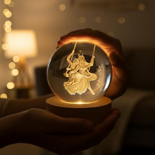 HOMELYHARBOR 3D Radha Krishna Crystal Ball LED Swing Radha Krishna - Image 6