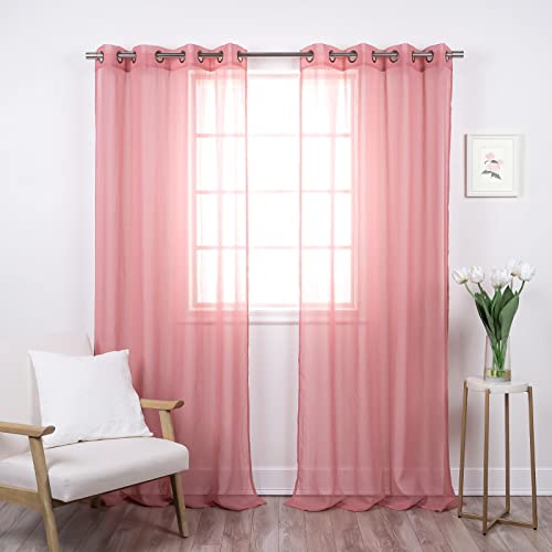 Best Home Fashion Set of 2 Linen-Textured Semi-Sheer Curtain Panels – Antique Bronze Grommet Faux Linen Window Treatment for Living Room, Dining Room, Bedroom (Mauve, 52" W x 84" L)