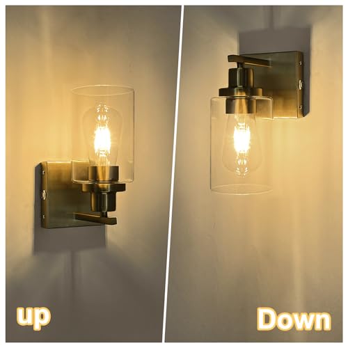 Image of Battery Operated Wall Sconce Set of Two Gold,Vintage Wall Light with Glass Shade,6000mAh Rechargeable Wireless Wall Lamp Indoor Dimmable with Remote,Cordless Wall Light Fixtures for Bathroom Bedroom