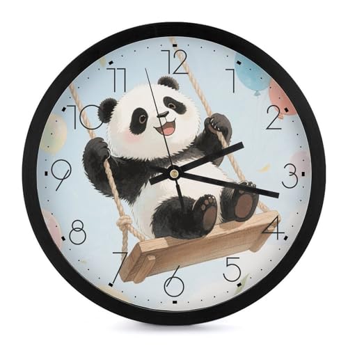 GHENBLT Panda with Balloon Digital Wall Clocks Battery Operated 10 Inch Modern Silent Wall Clock Non Ticking Easy to Read Clocks for Living Room Bathroom Kitchen Office Bedroom Decor