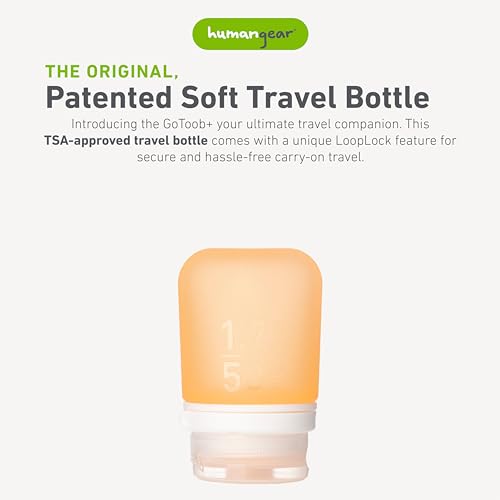 Image of humangear GoToob+ (Small) | Refillable Silicone Travel Bottle | Locking Lid | Food-Safe Material | Orange, Small (1.7 fl.oz; 53ml)