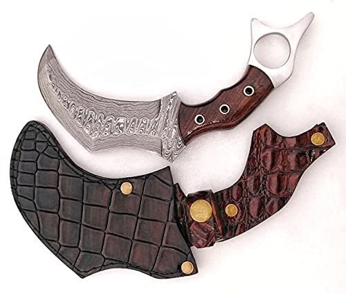 Ottoza Handmade Damascus Karambit Knife with Wood Handle - Claw Knife - Survival Knife - Tactical Knife - Outdoor Knife - Damascus Steel Knife - Damascus Hunting Knife with Leather Sheath No:269