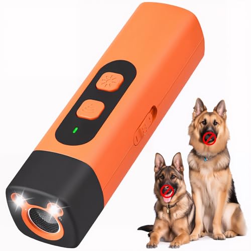 Ultrasonic Dog Repeller, Bark Shield Anti Barking Device for Dogs, 2-in-1 Handheld Dog Bark Deterrent Device with LED Light, Indoor Outdoor Anti-Bark Device for Small, Medium & Large Dogs