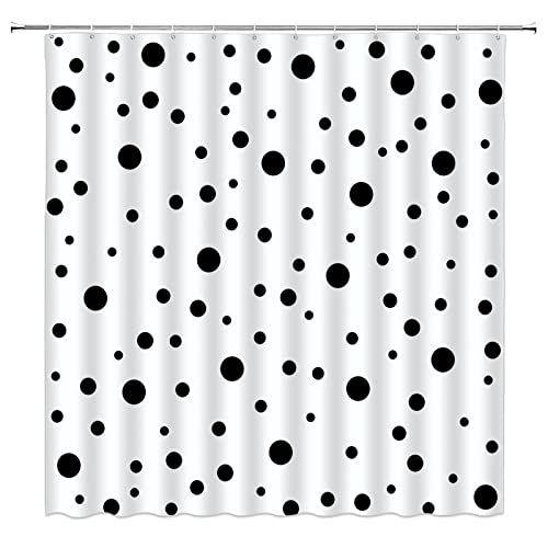 Jejujt Polka Dot Shower Curtain Vintage Black And White Abstract Geometric Classic Doodle Polka Dots Funny Bubbles Modern Simple Fashion Decor Fabric Bathroom Curtain Set With Hook #TOP1