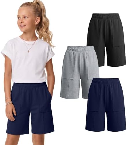 JoyMotion 3 Pack Girls' Bermuda Shorts Kids Baggy Long Short Pants Teen Casual L