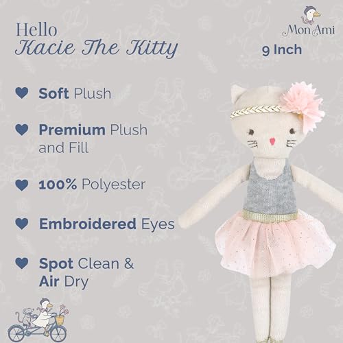 MON AMI Kacie The Kitty Ballerina Stuffed Doll – 9”, Soft Plush Animal Doll, Use as Toy or Room Decor, Great Gift for Kids of All Ages by MON AMI - Image 3