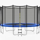 JELENS Trampoline 8FT 10FT, Outdoor Trampolines with Enclosure Net and Ladder, Recreational Anti-Rust Trampolines for Kids and Adults, ASTM Approved (Blue, 15FT)