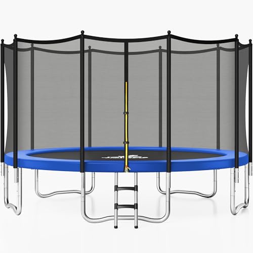 JELENS Trampoline 8FT 10FT, Outdoor Trampolines with Enclosure Net and Ladder, Recreational Anti-Rust Trampolines for Kids and Adults, ASTM Approved (Blue, 15FT)