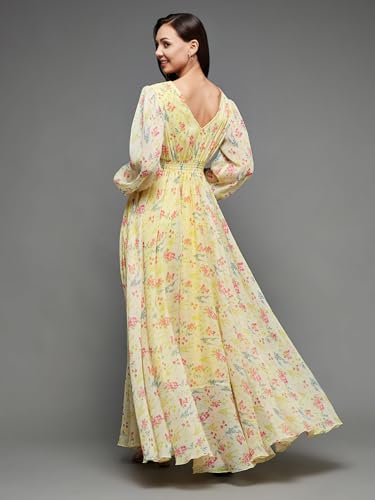 Image of Miss Chase Women's Multicolored-Base-Brown Relaxed Fit Maxi Lurex Chiffon Dress
