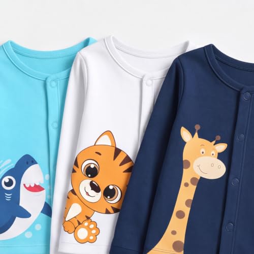 Image of minicult Cotton Unisex Front Open Full Sleeve T-Shirt with snap Buttons and Cute Prints Combo Pack
