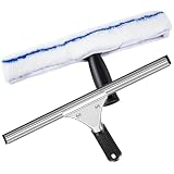 Raclette Vitre, Raclette à Vitre Professionnelle de 35 cm + Essuie vitres en Microfibre de 37 cm, Mouilleur Vitre Kit pour Voiture, Douche, Vitres et Miroirs   Noir