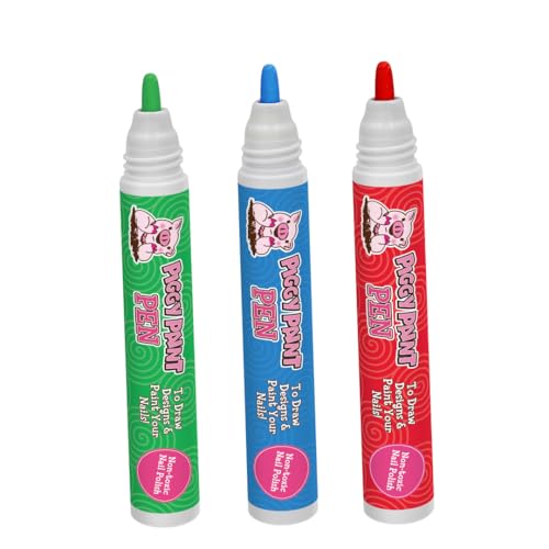 Piggy Paint | 100% Non-Toxic Girls Nail Polish Pen Marker | Safe Cruelty-free Vegan & Low Odor for Kids |3-pack Bright Bunch Piggy Pen Bundle - Giggly GREEN Blazin BLUE Razzle RED