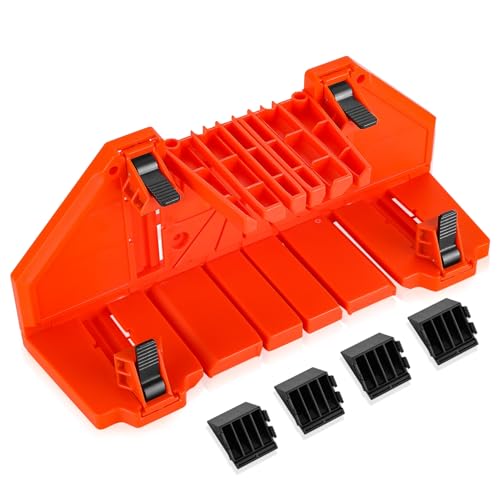 Auto Dynasty Mitre Box with 4 Clamps Precision Hand Clamping Mitre Cutter Case with 90/45/22.5 Degree Hole Slot for Precision Woodworking, Red
