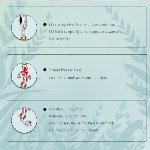 925 Sterling Silver Women's Bracelet Koi Pendant, Glazed Charm, Compatible with Bracelet Necklace, Lucky Beaded Birthday Gift2