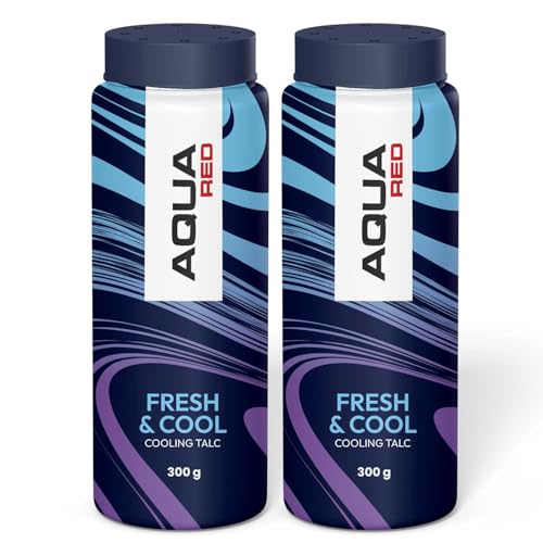 Image of Aqua Red Cooling Talc Powder Pack of 2 (300g Each) | Fresh & Cool Body Powder | Strong Cooling Effect, Sweat & Body Odour Protection | Long-Lasting Fragrance & Daily Use Talcum Powder