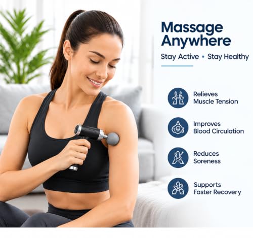 Image of ONESTA Percussion Massage Gun | Rechargeable Deep Tissue Body Massager 6 Speed Levels | 4 Interchangeable Heads | Cordless Muscle Massager for Full Body Pain Relief Men & Women (Multicolours)