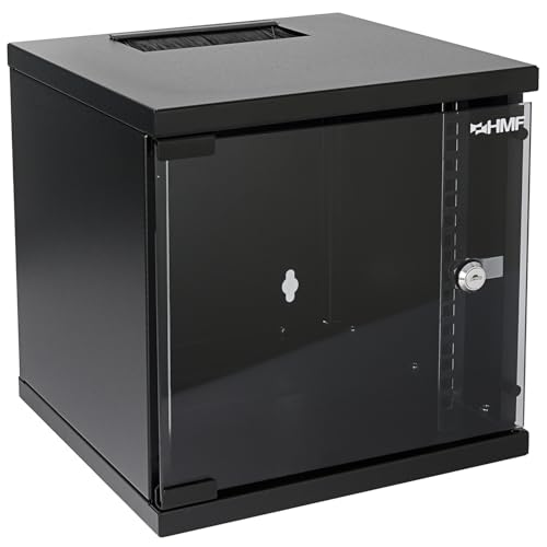 HMF 63406-02 Netzwerkschrank Serverschrank 10 Zoll | 6 HE | 300 mm Tiefe | Voll montiert | Glastür | Schwarz