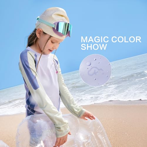 Image of KOCOTREE Toddler UPF 50+ Swimsuit Set - 2PC Long Sleeve Rash Guard & Shorts, Water-Activated Color Change UV Protection