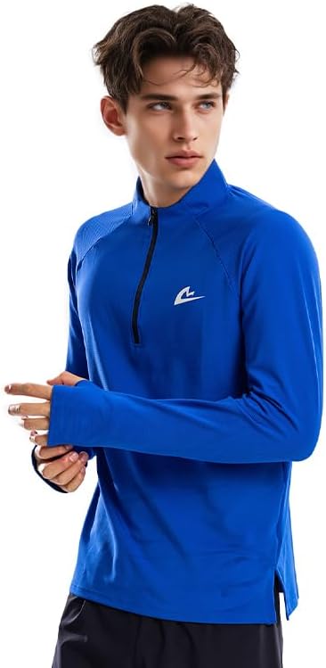 Men's Fitness Running Shirt Long Sleeve Quarter Zip Pullover Moisture Wicking Quick Dry Athletic Workout Shirts - Image 4