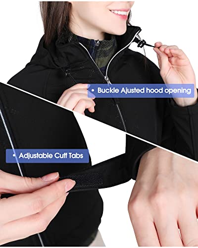 Alpha Camp Women’s Softshell Jacket Outdoor Running Coat With Removable Hood Fleece Lined Windproof Jacket #TOP3