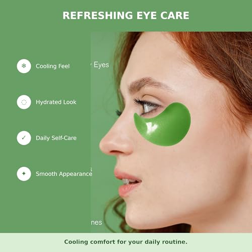 Image of Enaskin Naturals Under Eye Patches for Women and Men: 30 Pairs Green Tea Eye Masks with Caffeine, Collagen & Hyaluronic Acid - Cooling Hydrogel Eye Gels for Refreshed-Looking Skin (Green Tea)