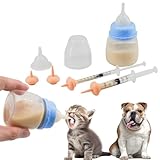YeulYuuri Pet Feeding Bottle and Syringe Set for Puppies and Kittens(1 Bottles,2 Syringes,6 Nipples) Blue