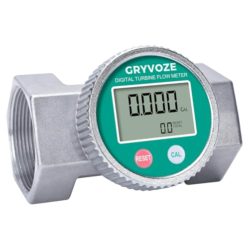 GRYVOZE Waterproof 2 Inch Flow Meter, 16-160 GPM Digital Turbine Water Flowmeter with NPT Thread, for Hot Water, Pool, Fuel & Other High Capacity Liquids – Supports Gallon, QTS, PTS, L, m³
