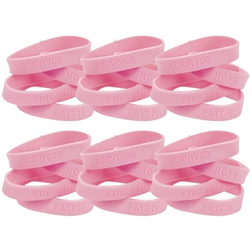 Lot of 24 Breast Cancer Rubber Sayings Bracelets Pink