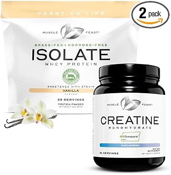 Muscle Feast Creatine + Isolate Bundle 1 Creatine Powder Unflavored, 2lb + 1 Whey Protein Isolate Vanilla, 2lb | Premium Supplements, Vegetarian, Gluten Free