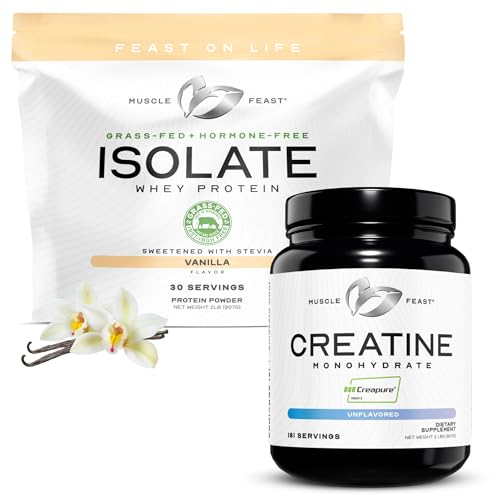 Muscle Feast Creatine + Isolate Bundle: 1 Creatine Powder (Unflavored, 2lb) + 1 Whey Protein Isolate (Vanilla, 2lb) | Premium Supplements, Vegetarian, Gluten Fr