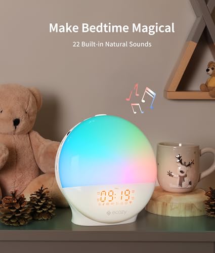 ecozy Sunrise Alarm Clock, White Noise Machine, Sunrise/Sunset Simulation, App&Voice of Alexa Control, 4 Alarms&Snooze, 17 Color Lights 22 Sleep Sounds, Bluetooth Wake Up Light for Heavy Sleeper/Kid - Image 6