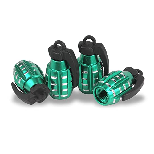 SINGARO 4PCS Aluminum Valve Stem Caps, Hand Grenade Decorative Tire Valve Caps, Suitable for Cars, Trucks, SUVs, Motorcycles and Bicycles (Green)