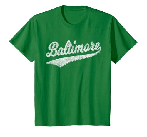 Baltimore Maryland Varsity Script Vintage Sports Jersey T-Shirt, Youth, Kelly Green, Small