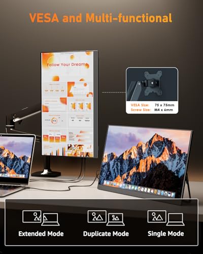 Yodoit Portable Monitor 16" 4K-UHD-Tragbarer Bildschirm mit Ständer, IPS-Bildschirm mit Typ C, Mini-HDMI, integrierten Lautsprechern, kompatibel mit PC, Laptop, MacBook, PS3/4/5 5