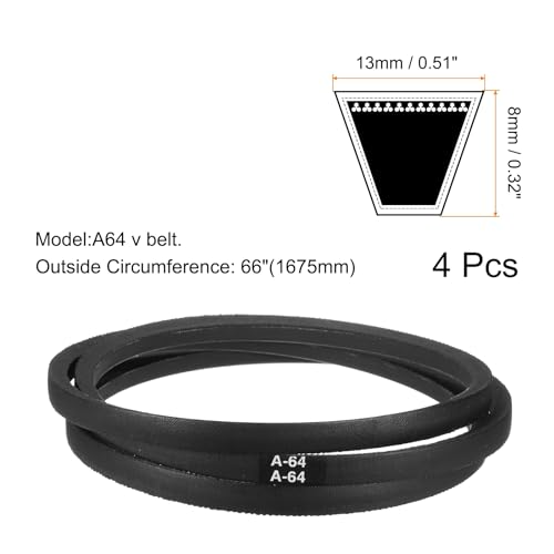 Image of uxcell 4pcs A64 or 4L660 Classic Wrapped Rubber V-Belt, 64 inch(1625mm) Inside Circumference, A Profile V Belt