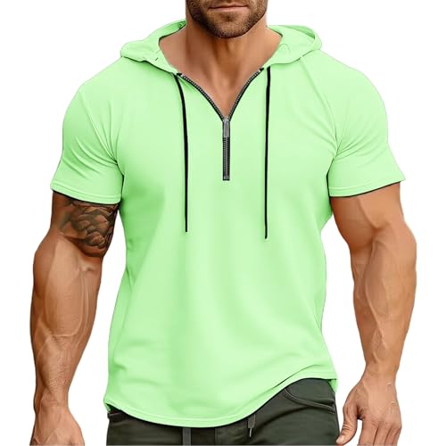 Mens Hipster Hip Hop Hoodie Workout Gym Sweatshirt Zip Up Short Sleeve Athletic Muscle T-Shirts Casual Cotton Hooded Pullover