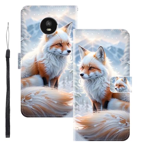 WUACYEAMING Funda para Motorola Moto E4 Plus,con Soporte/Ranura de Tarjeta Cubierta Premium Magnético Suporte TPU Protectora Fundas PU Cuero Flip Multifuncional Zorro